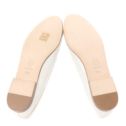 Chanel Iridescent Lambskin Cap Toe CC Ballerina Flats 37.5 White 5 of 9