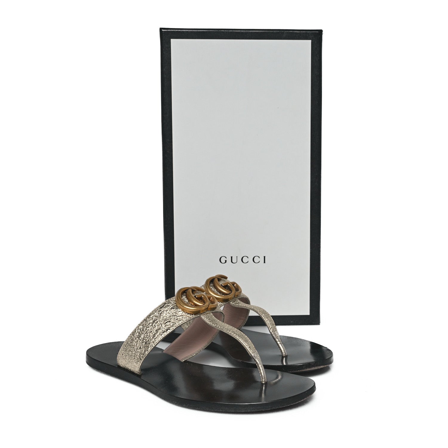 Gucci Nappa Silk Galassia GG Marmont Thong Flat Sandals 35 Platino 9 of 9