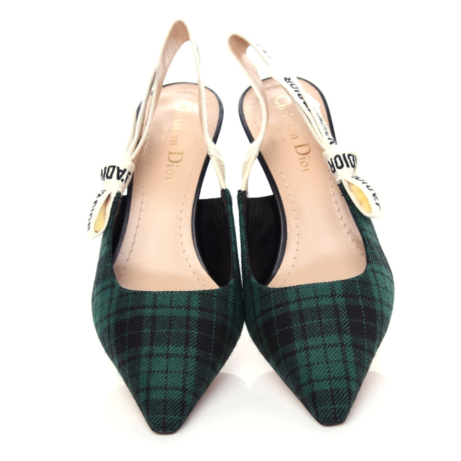Christian Dior Canvas Ribbon Plaid J'Adoir Slingback 65mm Pumps 36.5 Green Black 5 of 10