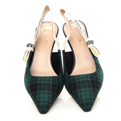 Christian Dior Canvas Ribbon Plaid J'Adoir Slingback 65mm Pumps 36.5 Green Black 5 of 10