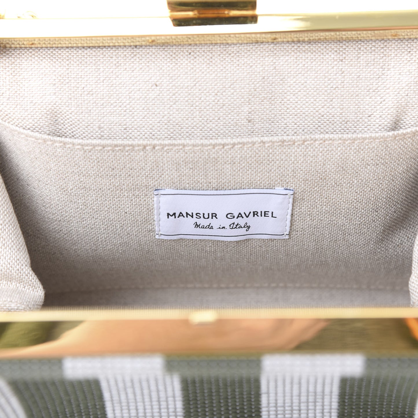 Canvas Stripe Volume Chain Clutch Green White