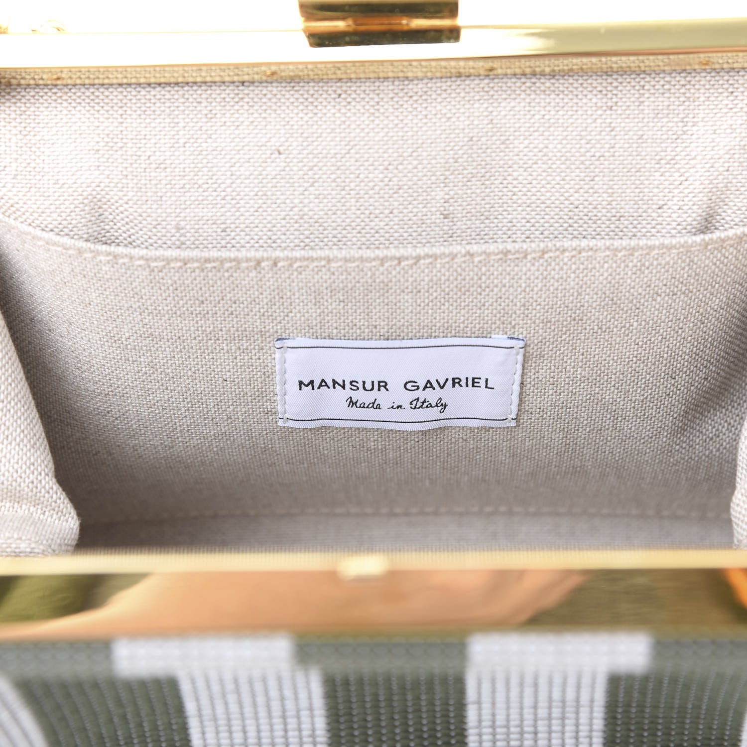 Mansur Gavriel Canvas Stripe Volume Chain Clutch Green White 7 of 8