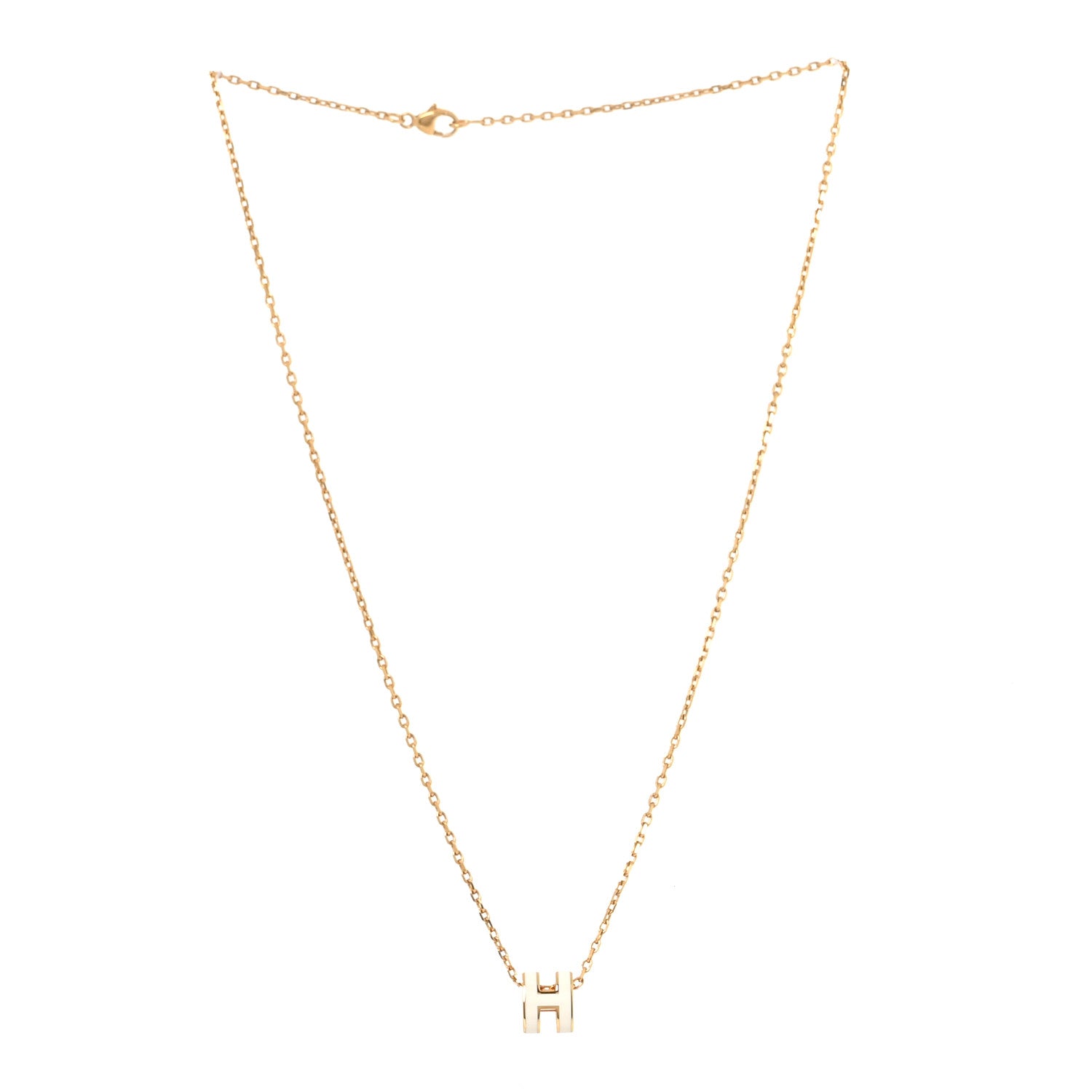 Hermes Lacquered Gold Mini Pop H Pendant Necklace White 1 of 5