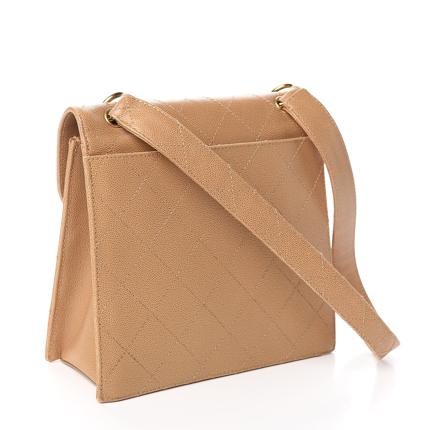 Caviar Stitched Flap Shoulder Bag Beige