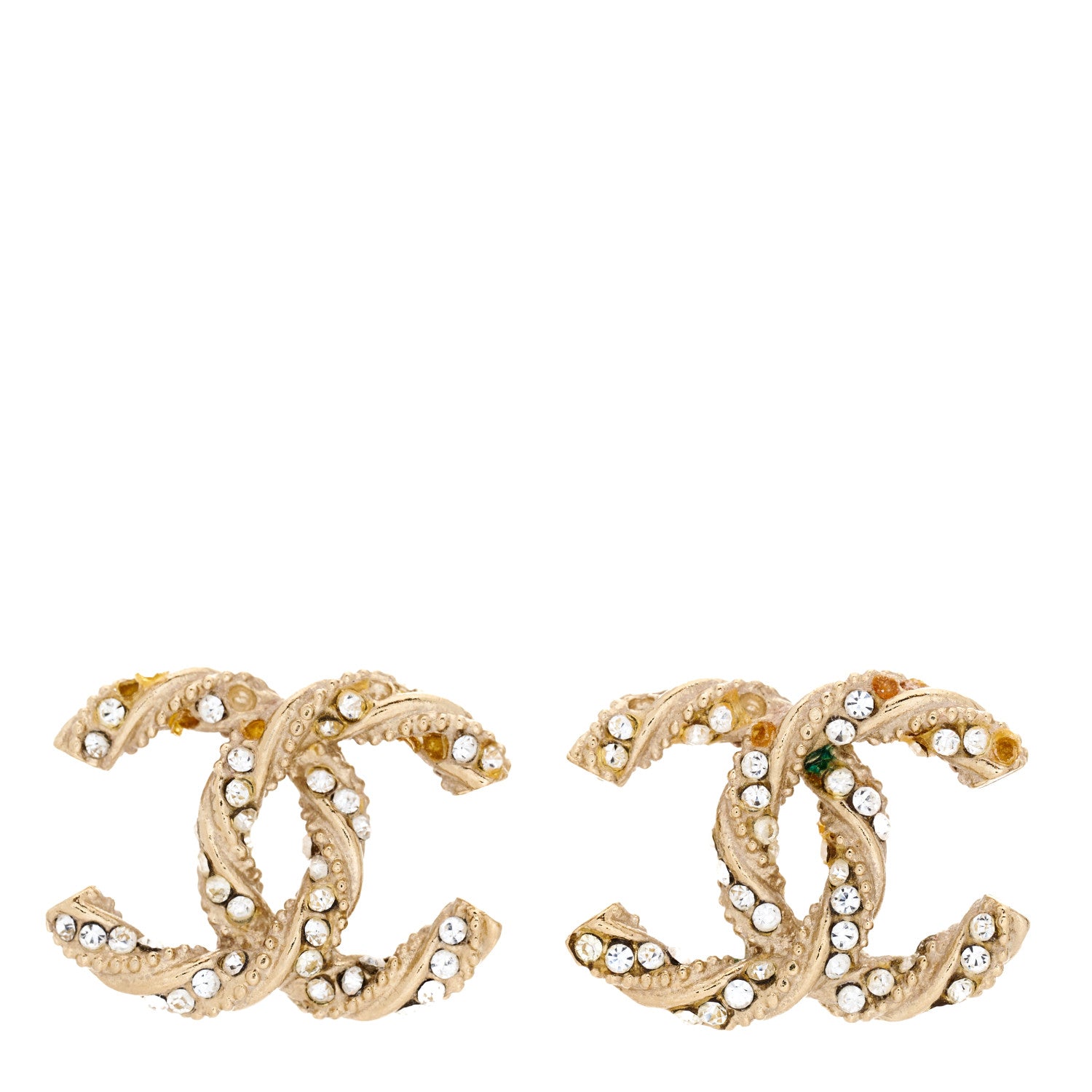 Chanel Crystal Twisted CC Earrings Gold 1 of 7