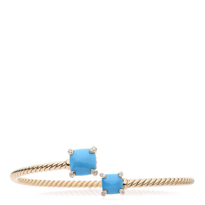 David Yurman 18K Yellow Gold Turquoise Diamond Chatelaine Bypass Bracelet 1 of 5