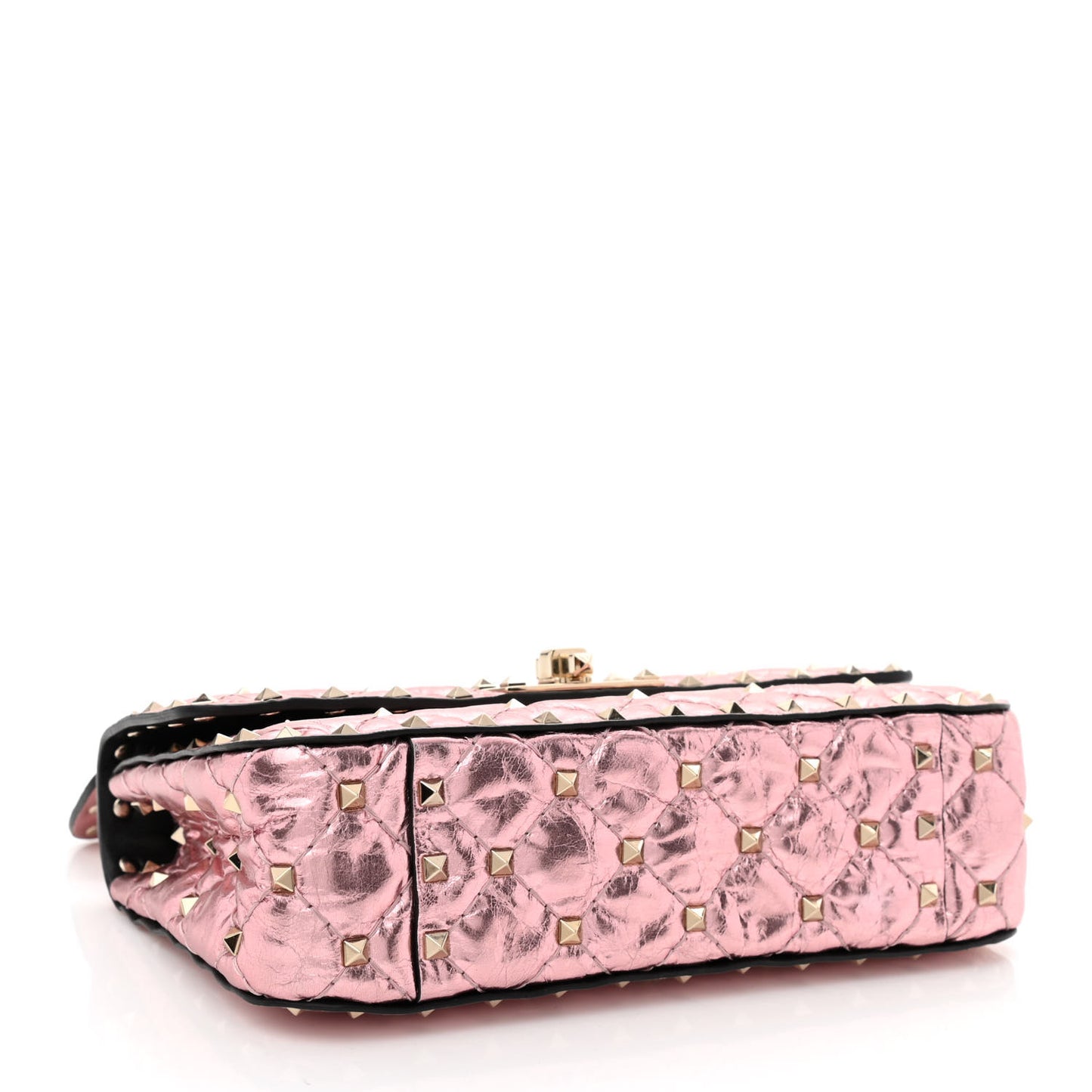 Metallic Wrinkled Lambskin Small Rockstud Spike Shoulder Bag Lipstick