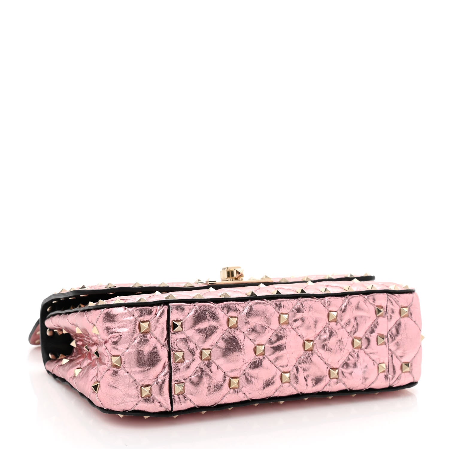 Valentino Garavani Metallic Wrinkled Lambskin Small Rockstud Spike Shoulder Bag Lipstick 4 of 11