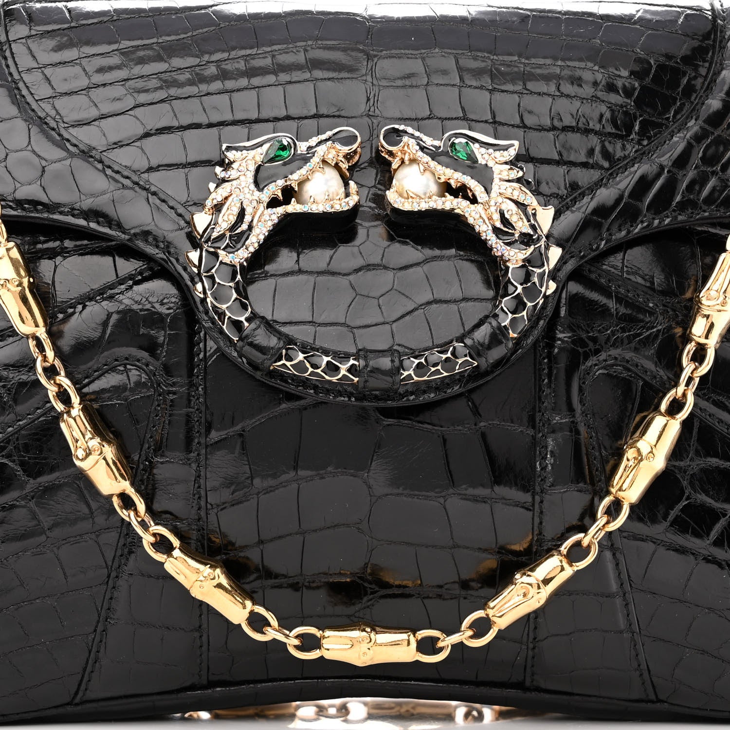 Gucci Crocodile Tom Ford Jeweled Dragon Bag Black 7 of 9