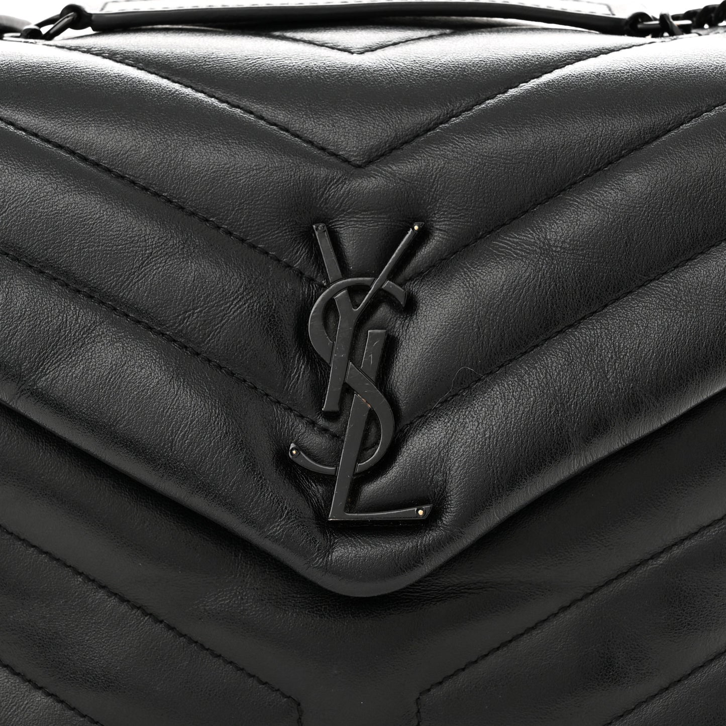 Calfskin Y Quilted Monogram Monochrome Small Loulou Chain Satchel Black