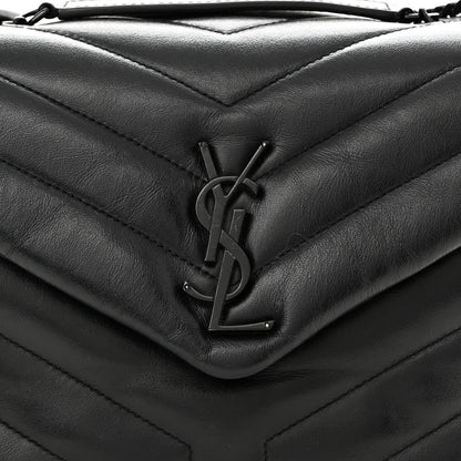 Saint Laurent Calfskin Y Quilted Monogram Monochrome Small Loulou Chain Satchel Black 9 of 13