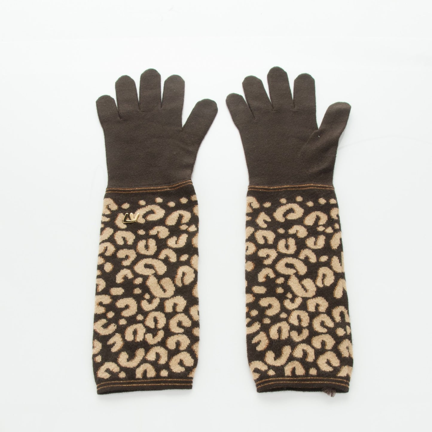 Cashmere Silk Leopard Long Gloves Marron