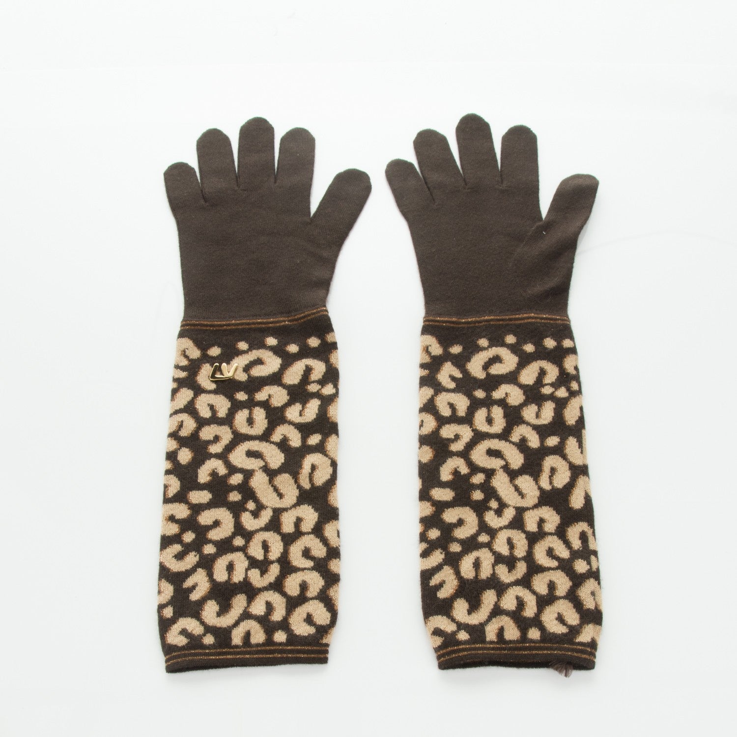 Louis Vuitton Cashmere Silk Leopard Long Gloves Marron 2 of 5