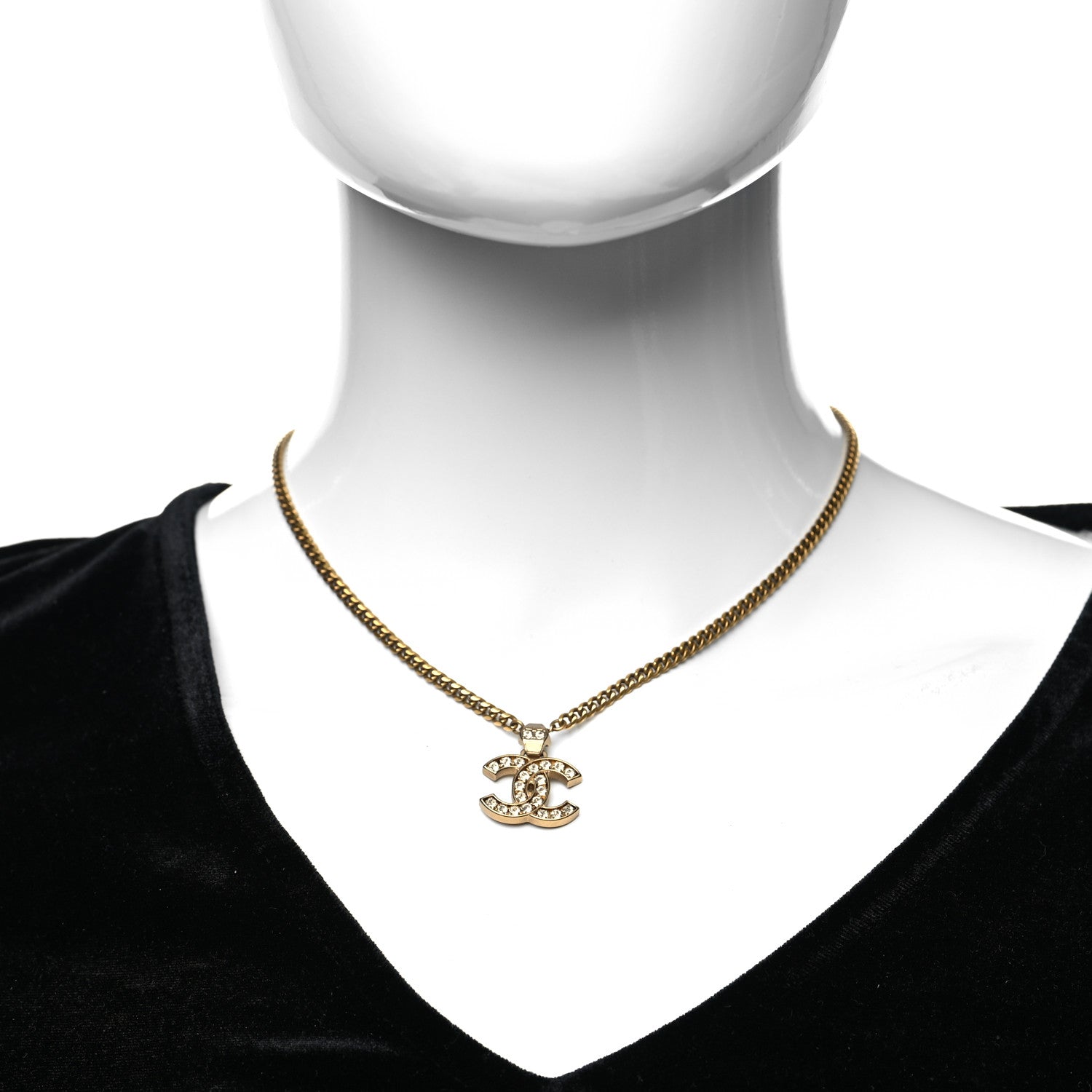 Chanel Crystal CC Pendant Necklace Gold 2 of 5
