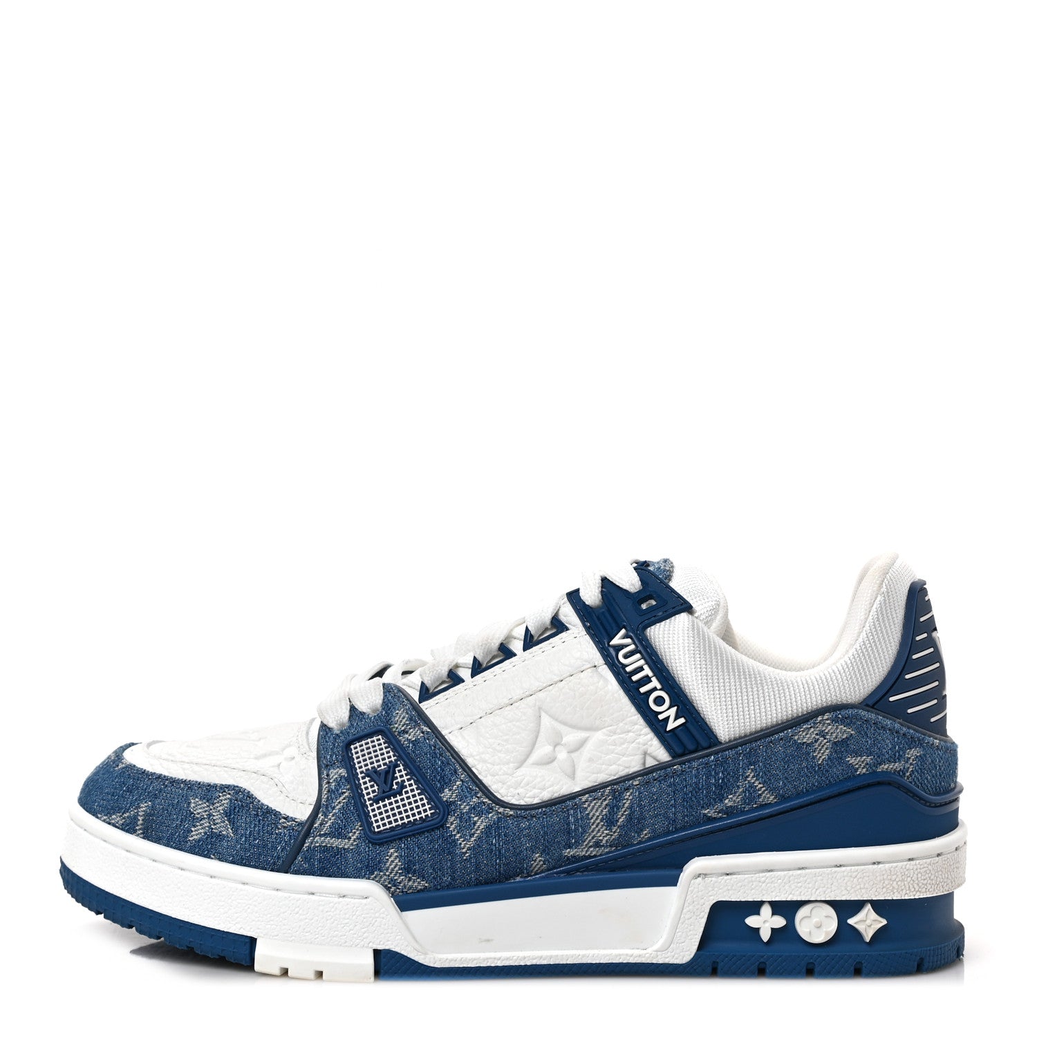 Louis Vuitton Calfskin Embossed Monogram Denim Womens LV Trainer Sneakers 36.5 Blue 1 of 9