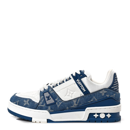 Louis Vuitton Calfskin Embossed Monogram Denim Womens LV Trainer Sneakers 36.5 Blue 1 of 9