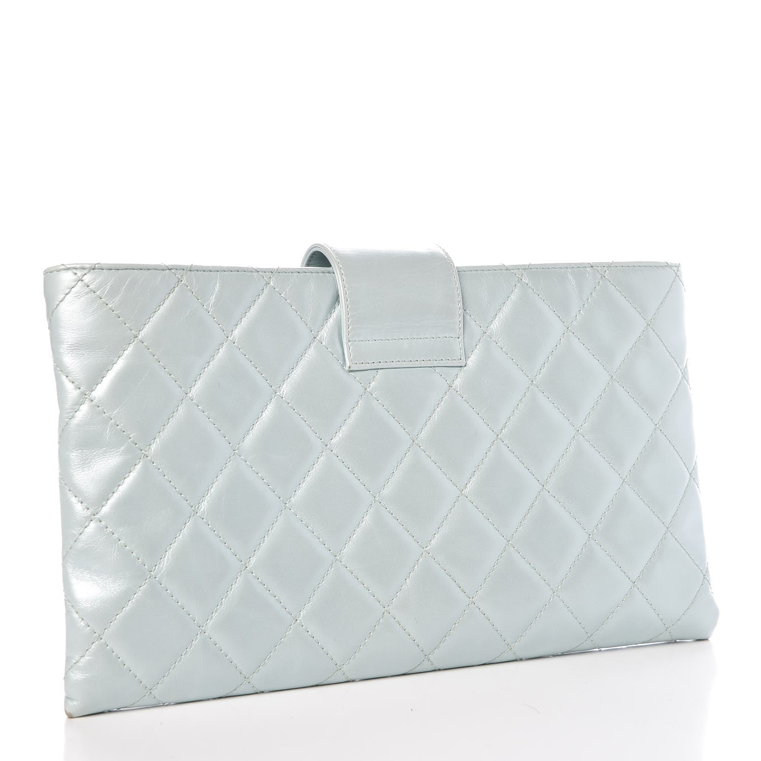 Chanel Glazed Calfskin Quilted Coco Pleats Clutch Light Blue 3 of 7