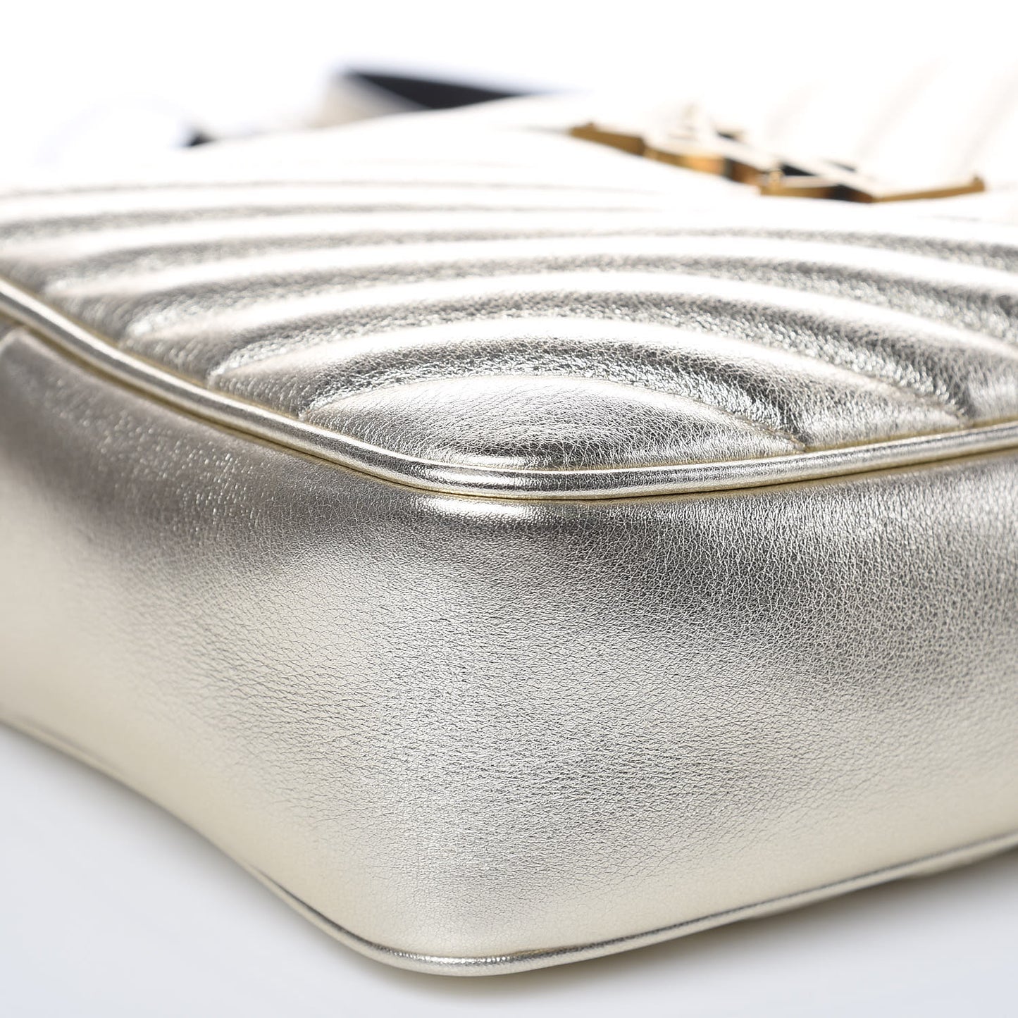Metallic Calfskin Matelasse Monogram Lou Camera Bag Platino