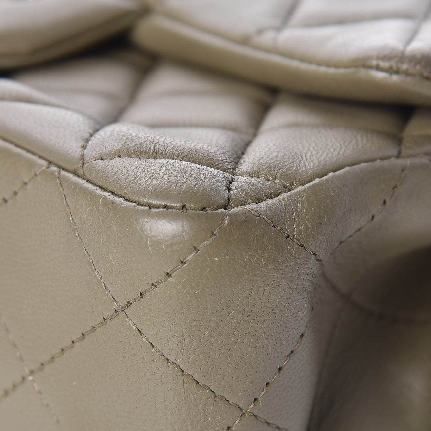 Lambskin Quilted Mini Rectangular Flap Khaki