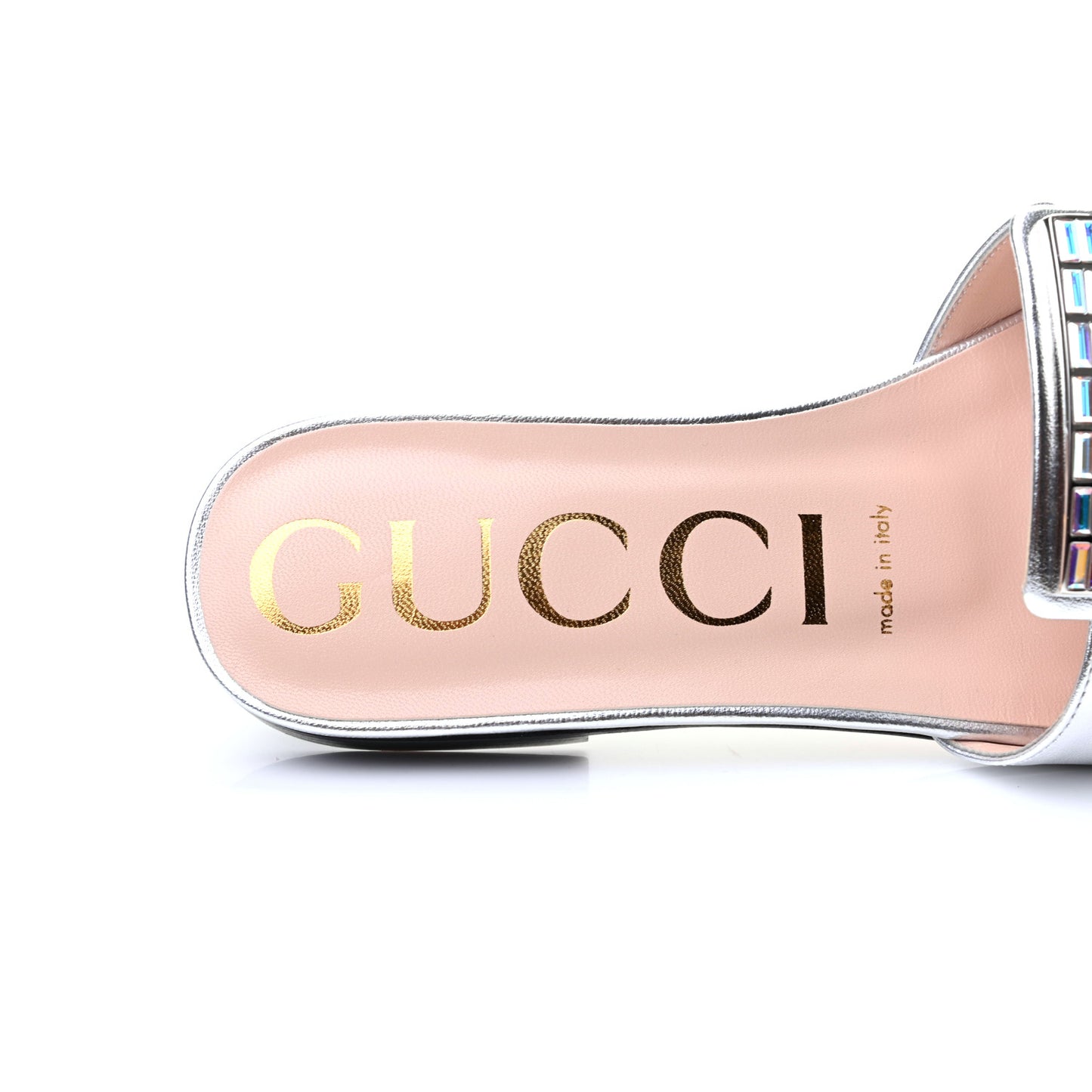 Metallic Nappa Crystal Square G Madelyn Slide Sandals 36.5 Silver