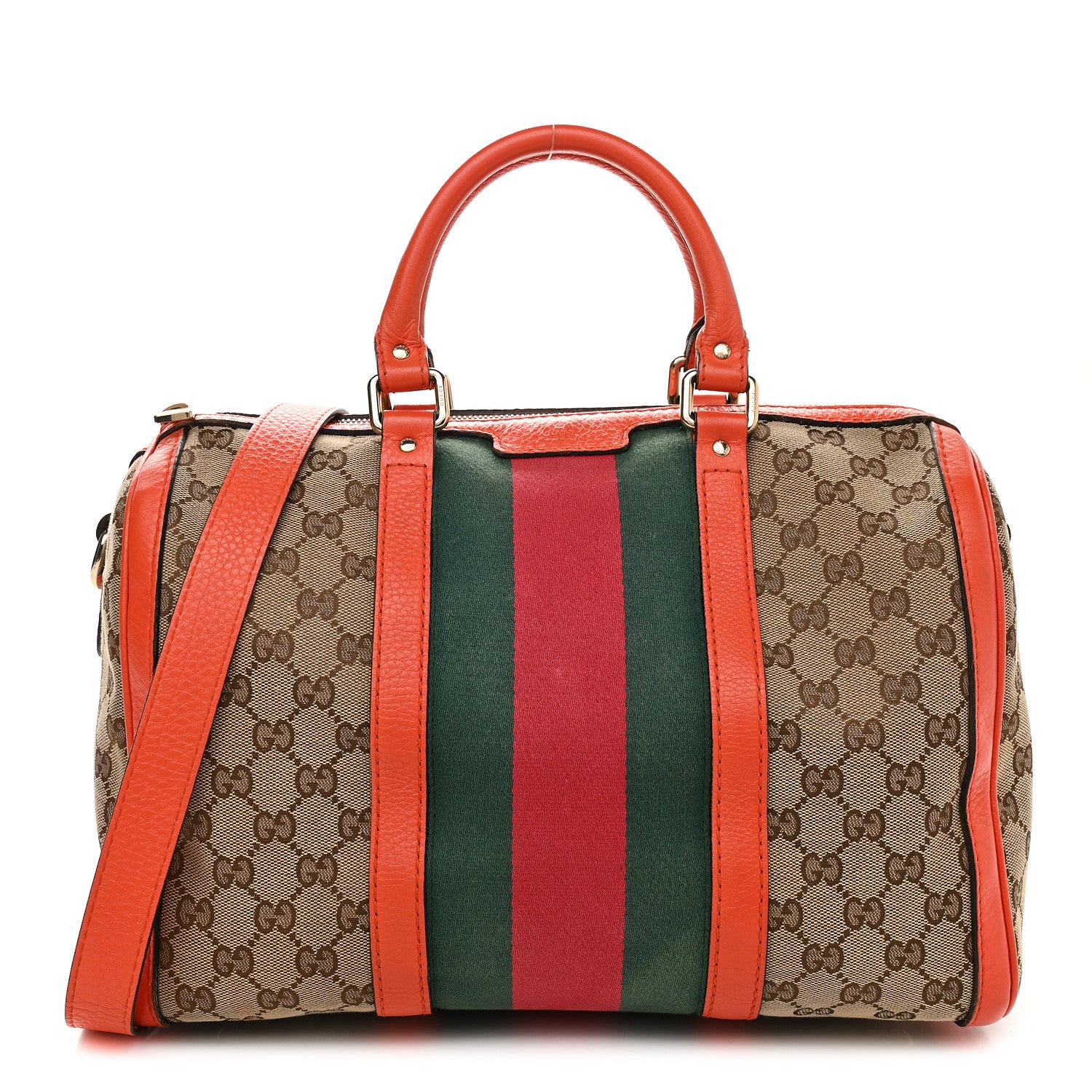 Gucci Monogram Vintage Web Medium Boston Orange 1 of 14