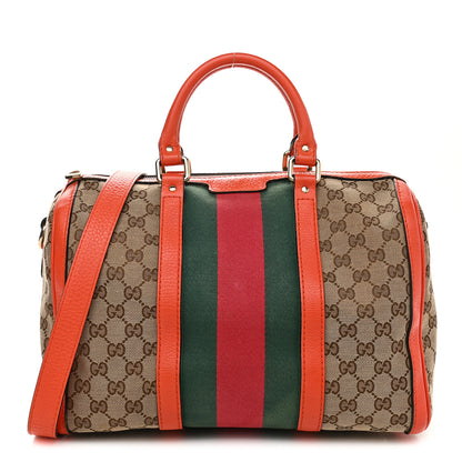Gucci Monogram Vintage Web Medium Boston Orange 1 of 14