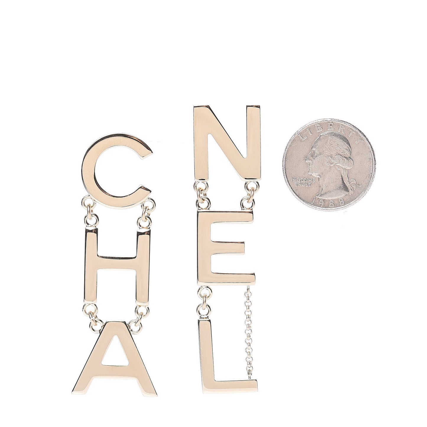 Metal Cha-Nel Logo Drop Earrings Gold