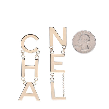 Chanel Metal Cha-Nel Logo Drop Earrings Gold 2 of 5