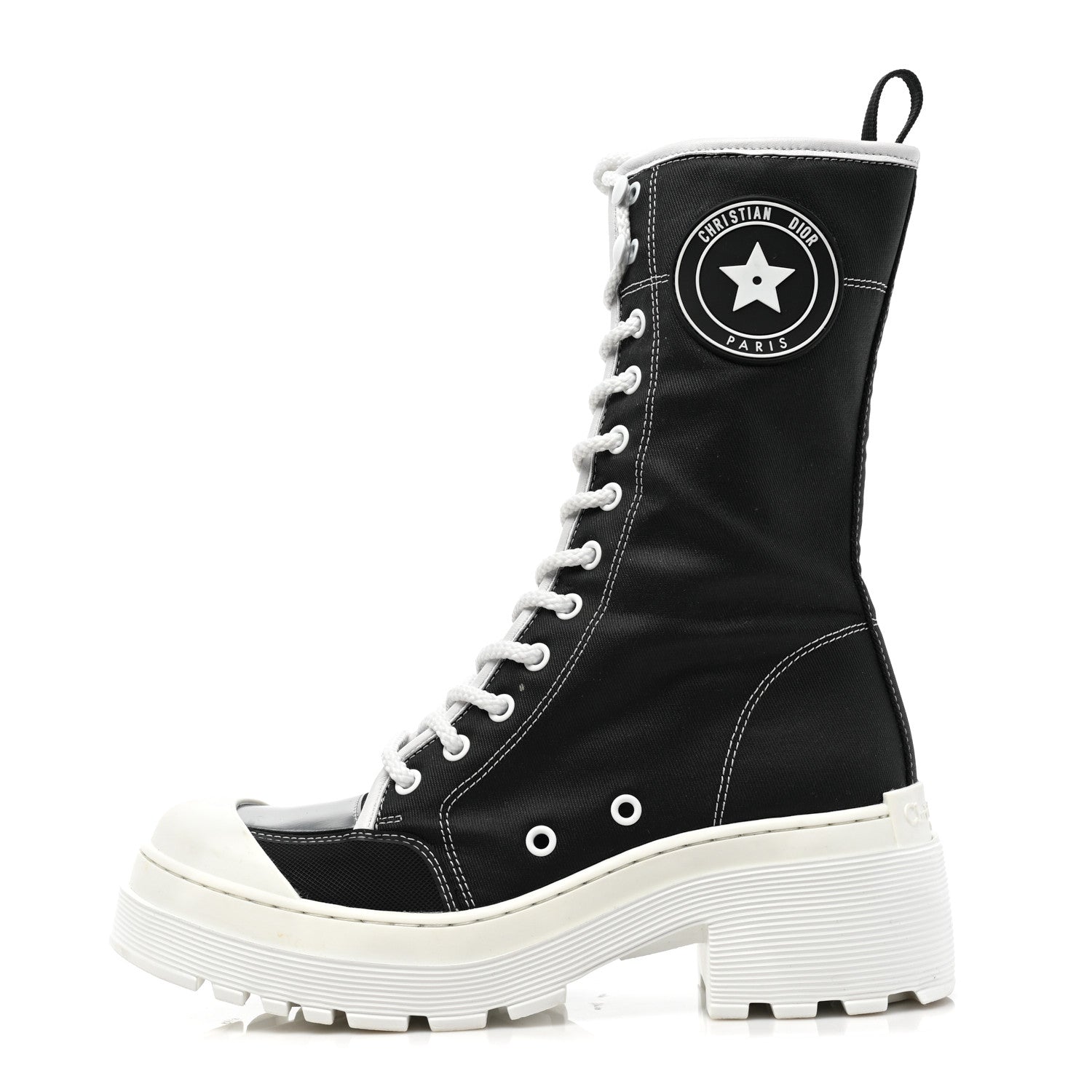 Christian Dior Technical Fabric Calfskin Womens D-Rise 35mm Tall Boots 37 Black White 1 of 7