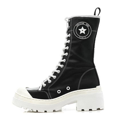 Christian Dior Technical Fabric Calfskin Womens D-Rise 35mm Tall Boots 37 Black White 1 of 7
