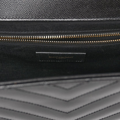 Saint Laurent Grain De Poudre Matelasse Chevron Large Monogram Satchel Black 6 of 12