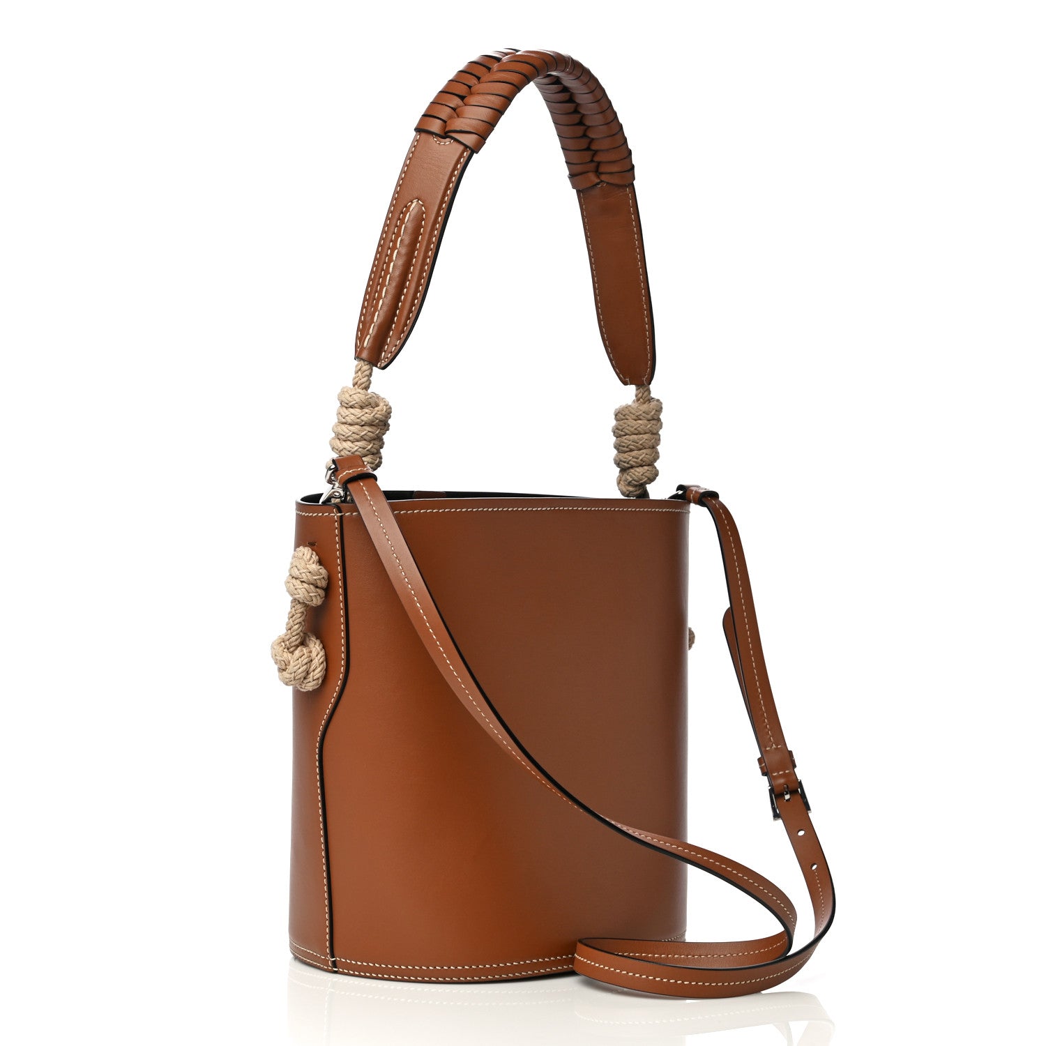 Prada City Calfskin Knotted Rope Bucket Bag Cognac 3 of 19