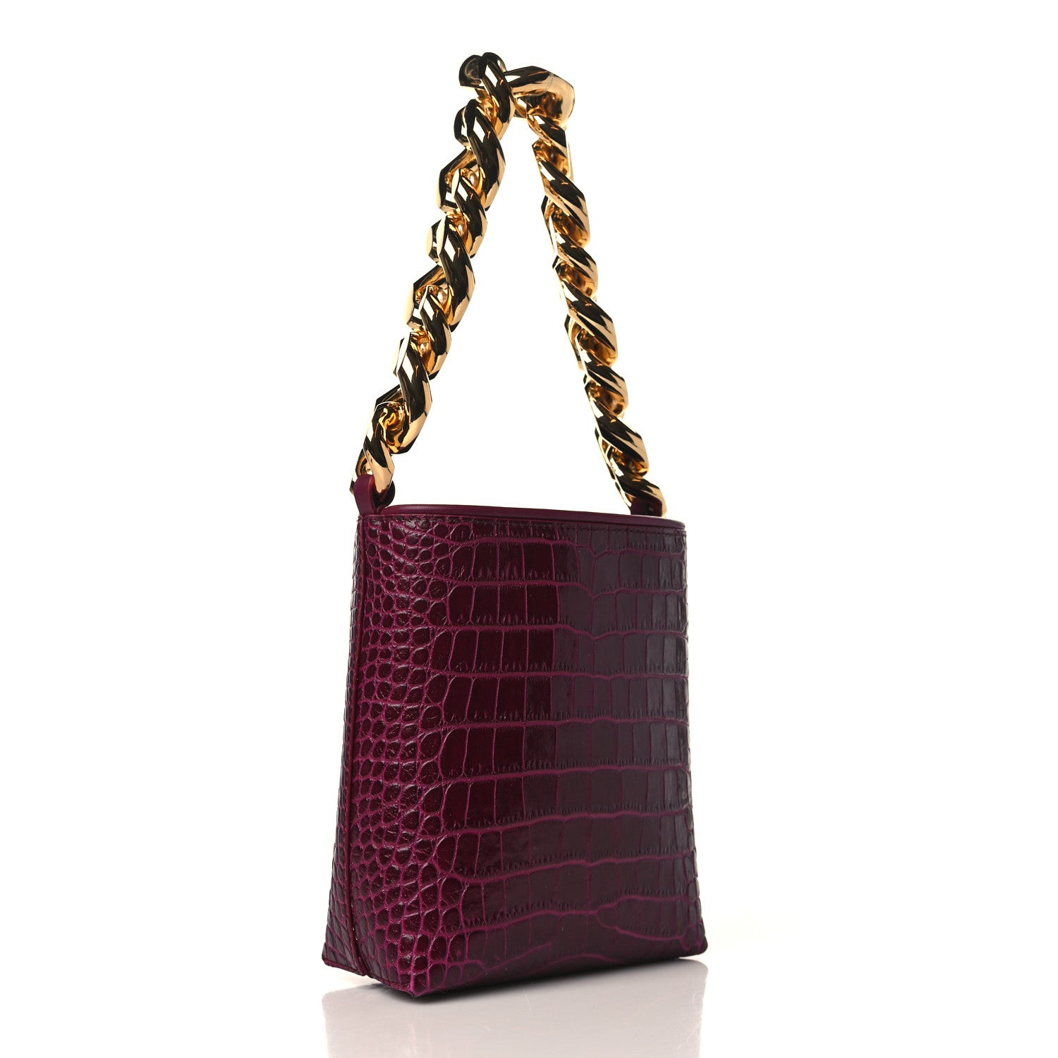Tom Ford Calfskin Crocodile Embossed Mini Chain Bucket Bag Cranberry 3 of 8