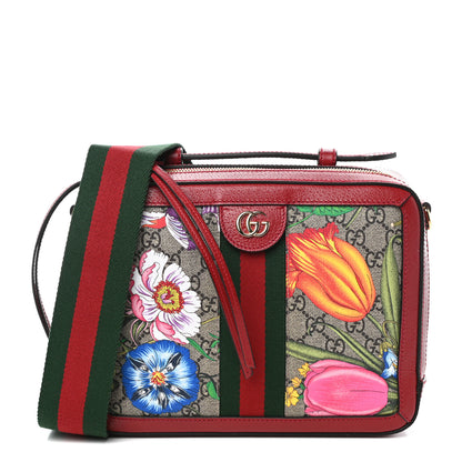 Gucci GG Supreme Monogram Flora Web Small Ophidia Top Handle Shoulder Bag Hibiscus Red 1 of 9