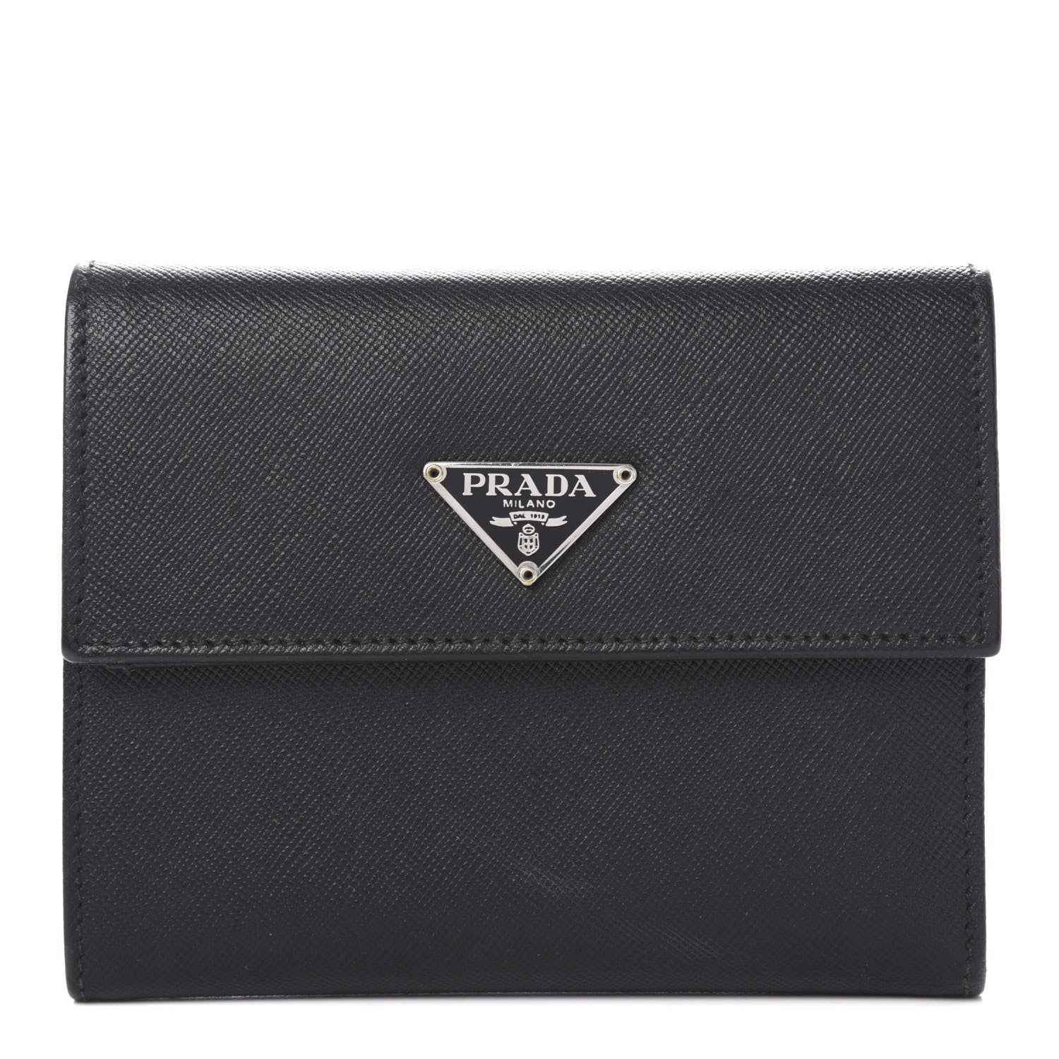 Prada Saffiano Metal Tri-Fold Wallet Black 1 of 12