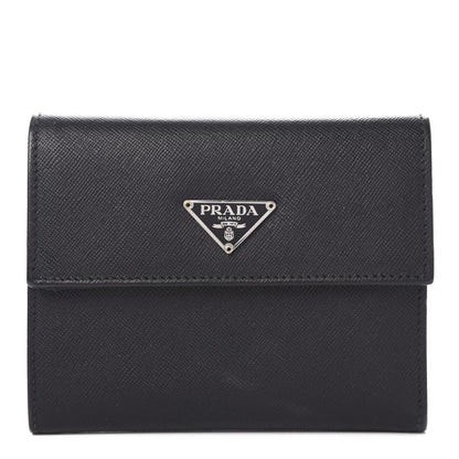 Prada Saffiano Metal Tri-Fold Wallet Black 1 of 12