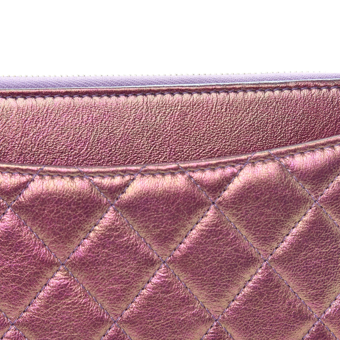 Iridescent Lambskin Quilted Large Gusset Zip Around Wallet Purple