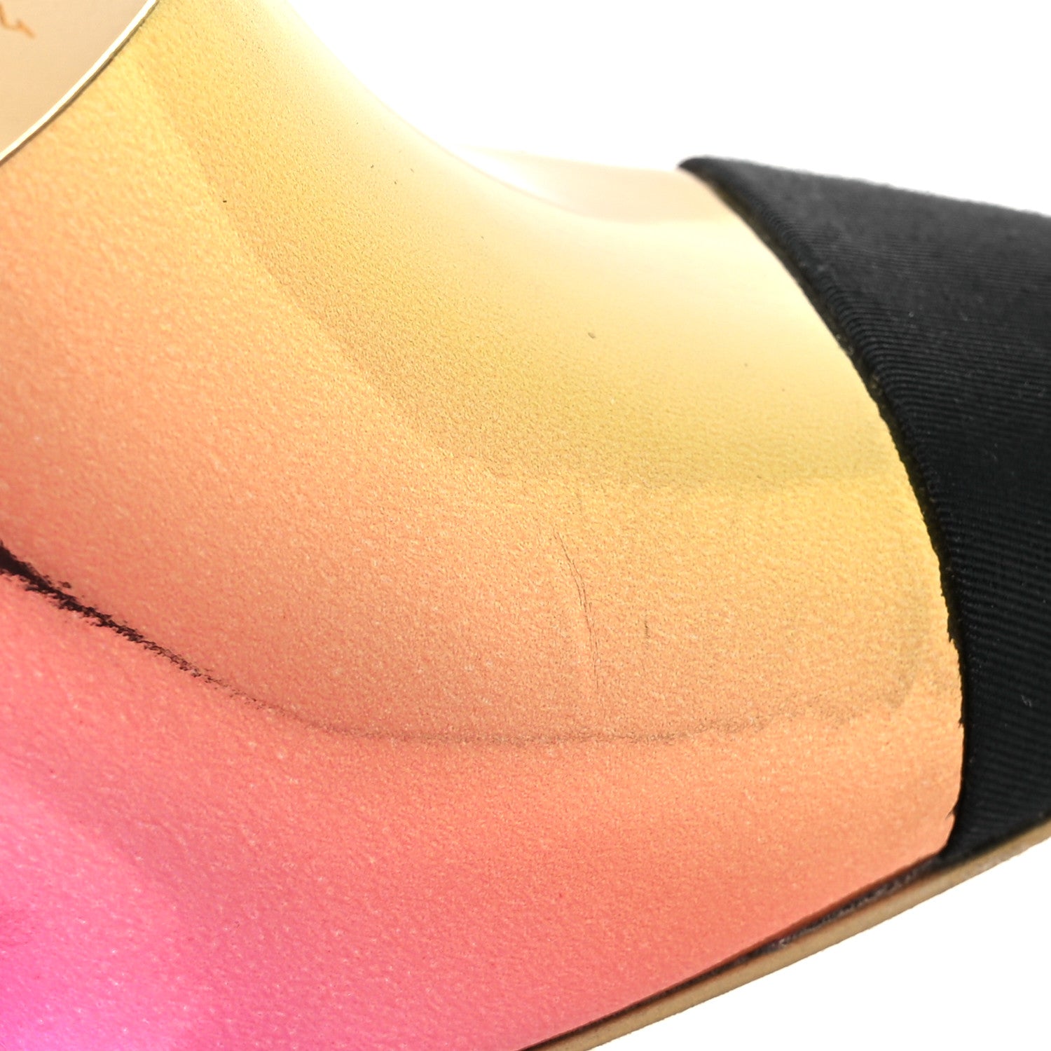 Chanel Laminated Calfskin Grosgrain Cap Toe CC Wedge Pumps 39 Pink Orange Yellow Black 12 of 13