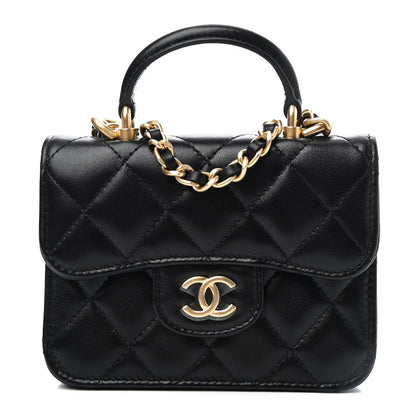Chanel Lambskin Quilted Top Handle Flap Coin Purse With Chain Black 1 of 4
