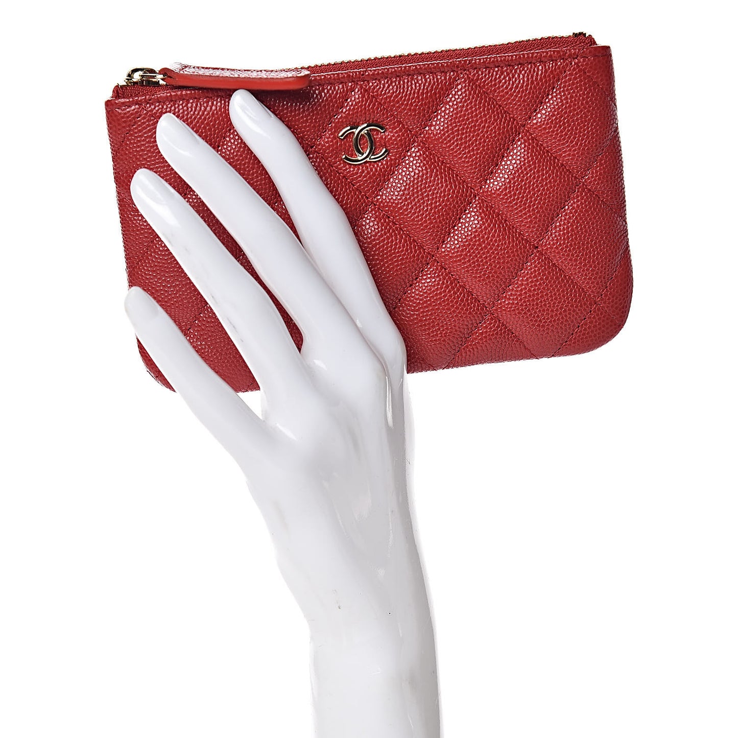 Caviar Quilted Small Cosmetic Case Red