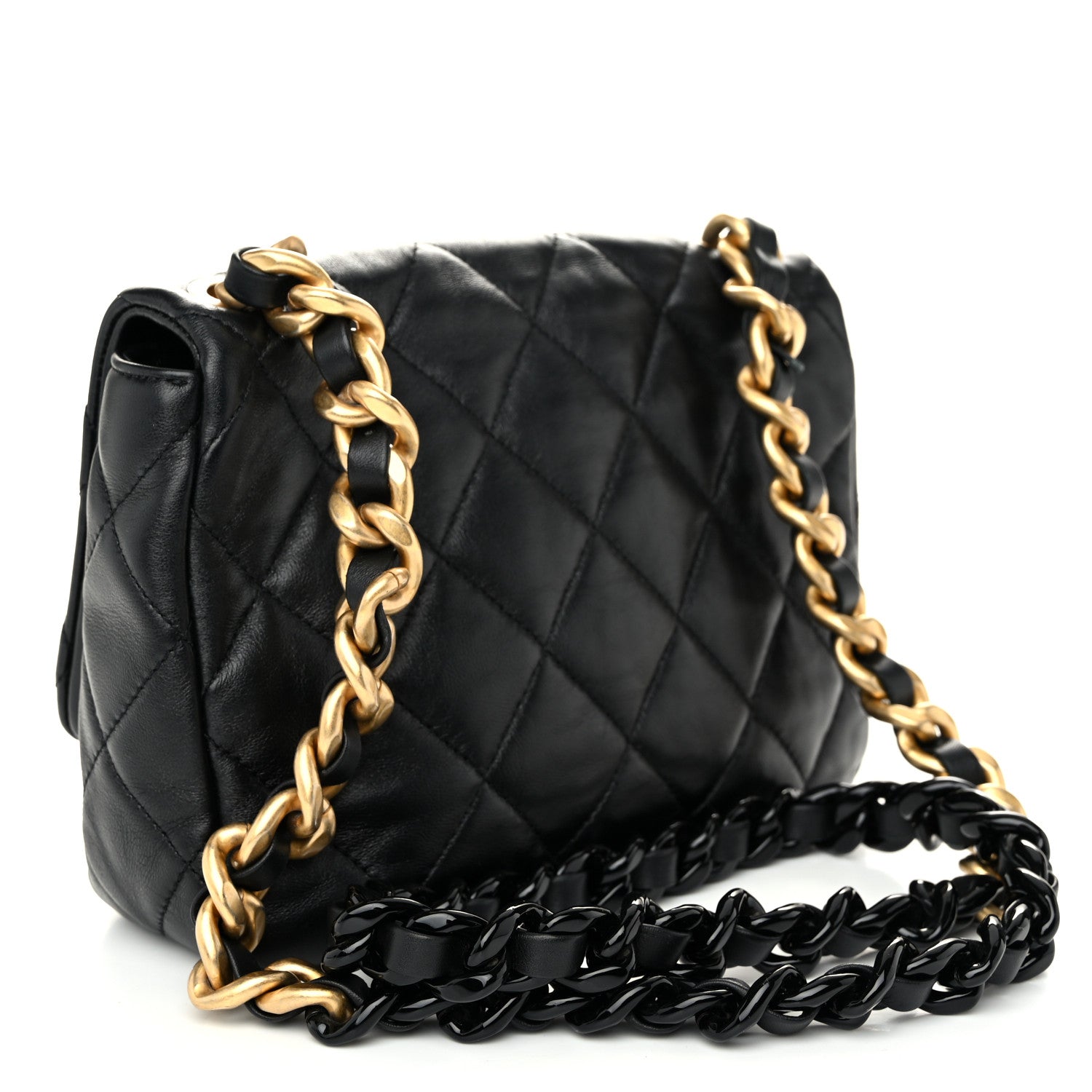 Chanel Lambskin Quilted Small Lacquered Chain Flap Black 3 of 10