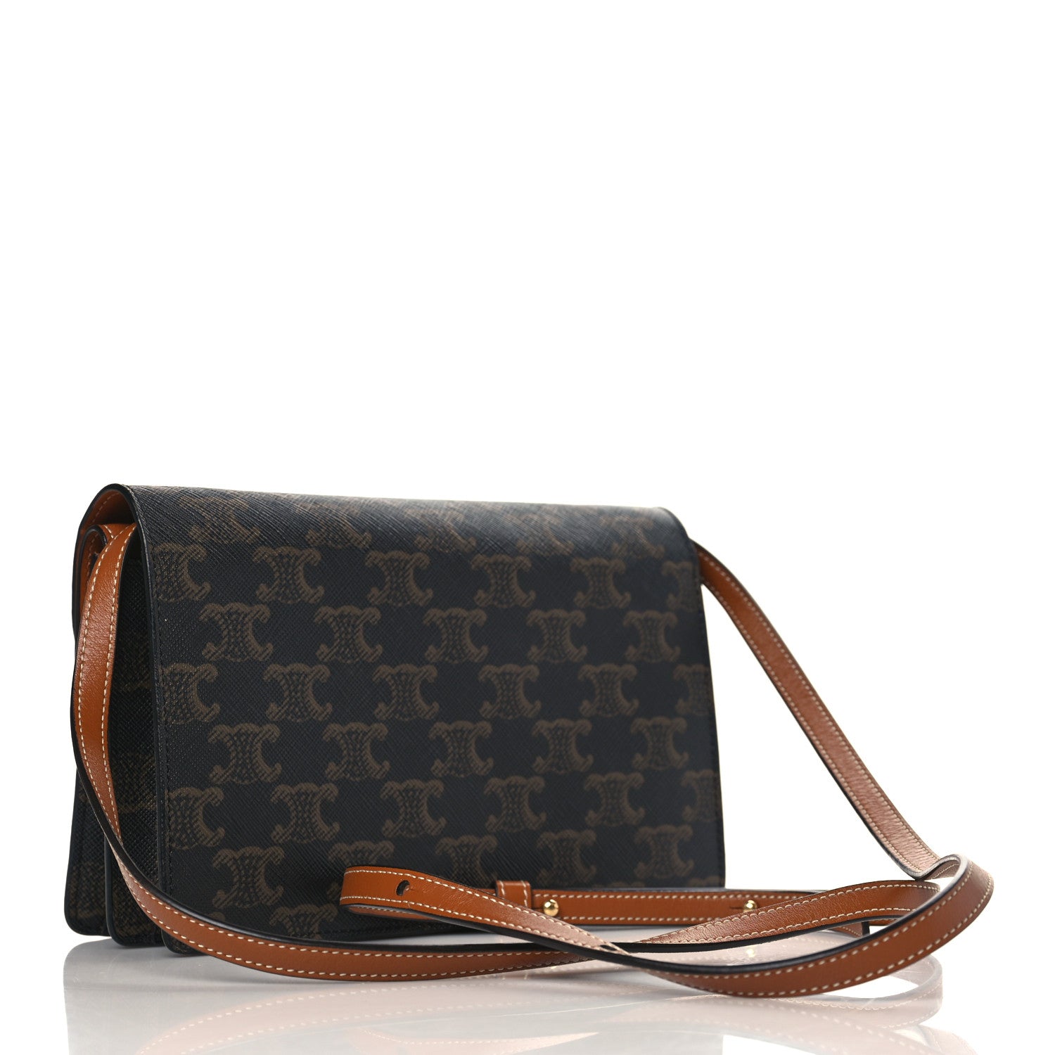 Celine Triomphe Canvas Lambskin Wallet On Strap Tan 3 of 11