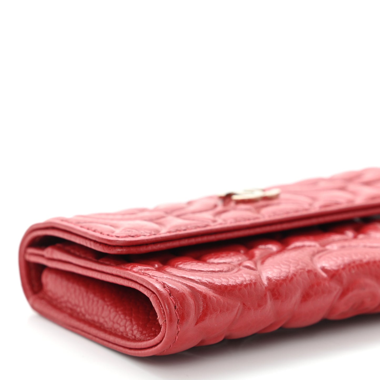 Caviar Camellia Embossed Card Holder Wallet Red