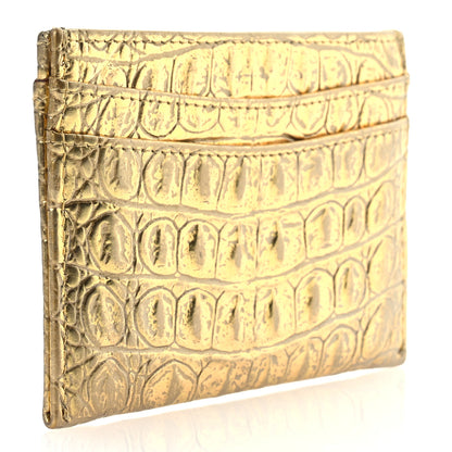 Chanel Metallic Calfskin Crocodile Embossed Cocodile Card Holder Gold 3 of 10