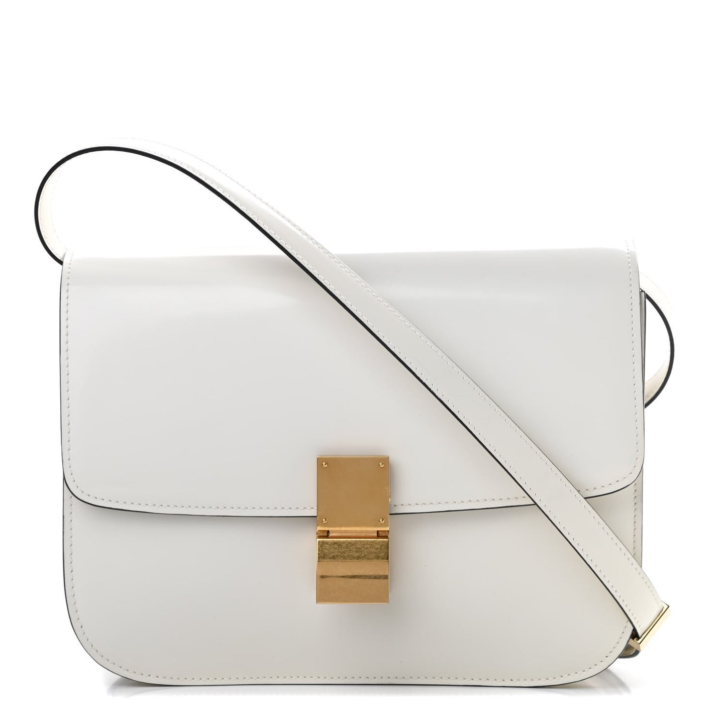 Spazzolato Calfskin Medium Classic Box Flap Bag White