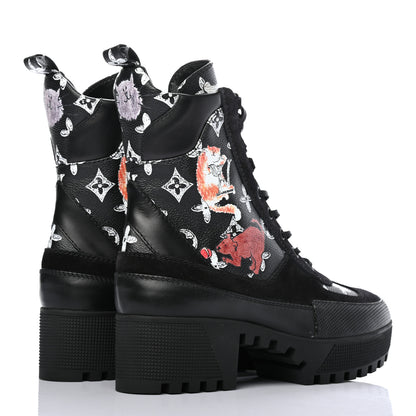 Louis Vuitton Suede Calfskin Catogram Laureate Platform Desert Boots 37.5 Black Marron 4 of 7