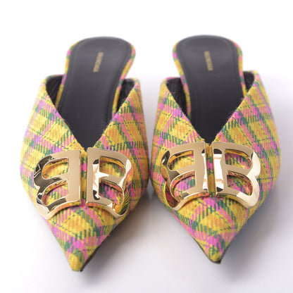 Balenciaga Tweed Plaid BB Knife Pointed Toe 40mm Mules 39 Jaune Rose Fluo 2 of 10