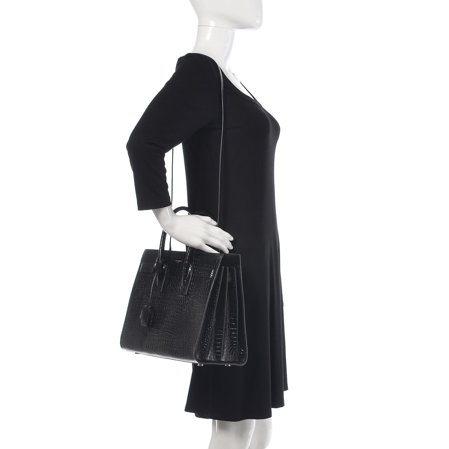 Calfskin Crocodile Embossed Small Sac de Jour Black