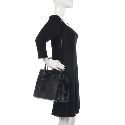 Saint Laurent Calfskin Crocodile Embossed Small Sac de Jour Black 2 of 8