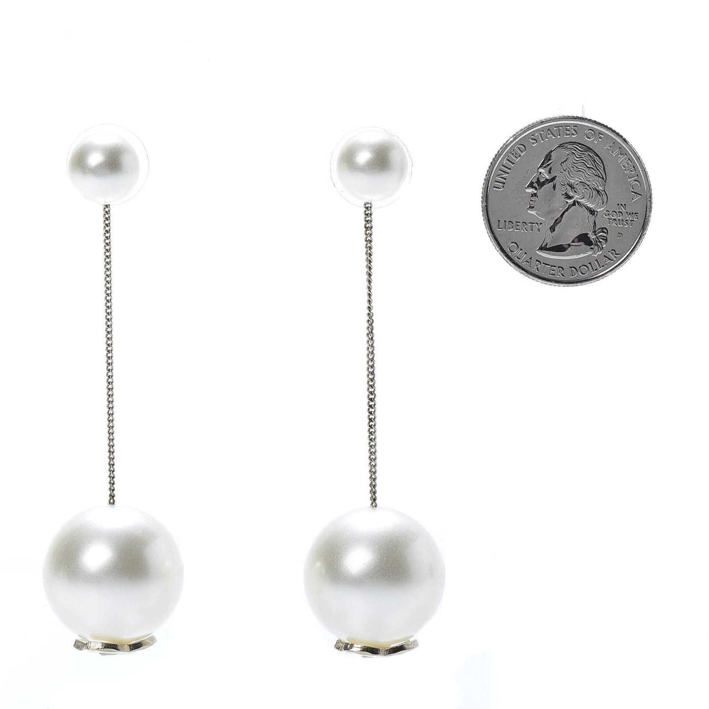 Pearl CC Chain Drop Earrings Gold